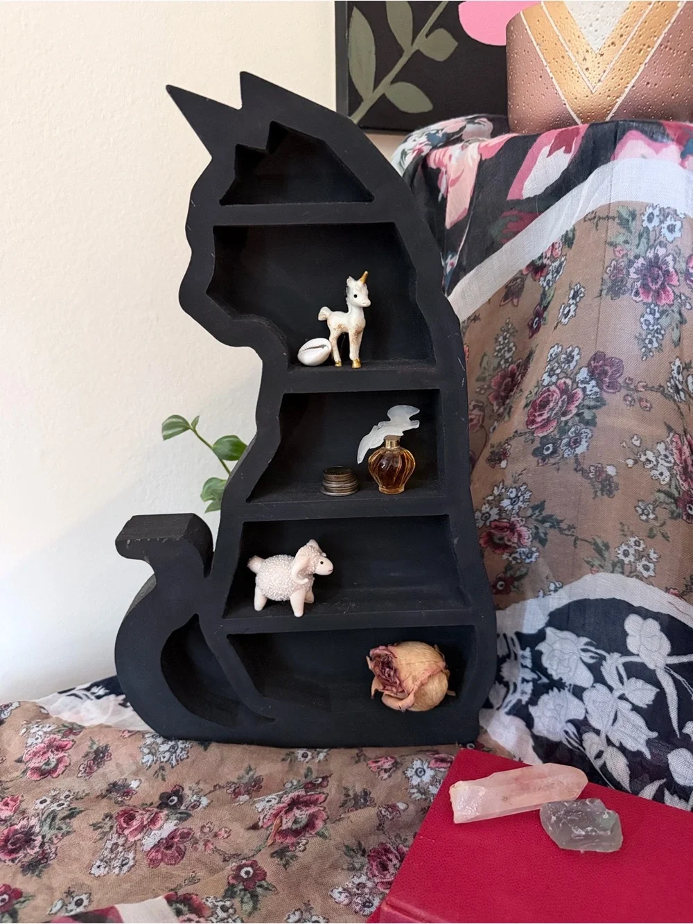Black Cat Wooden Display Shelf Trinket Organizer Freestanding